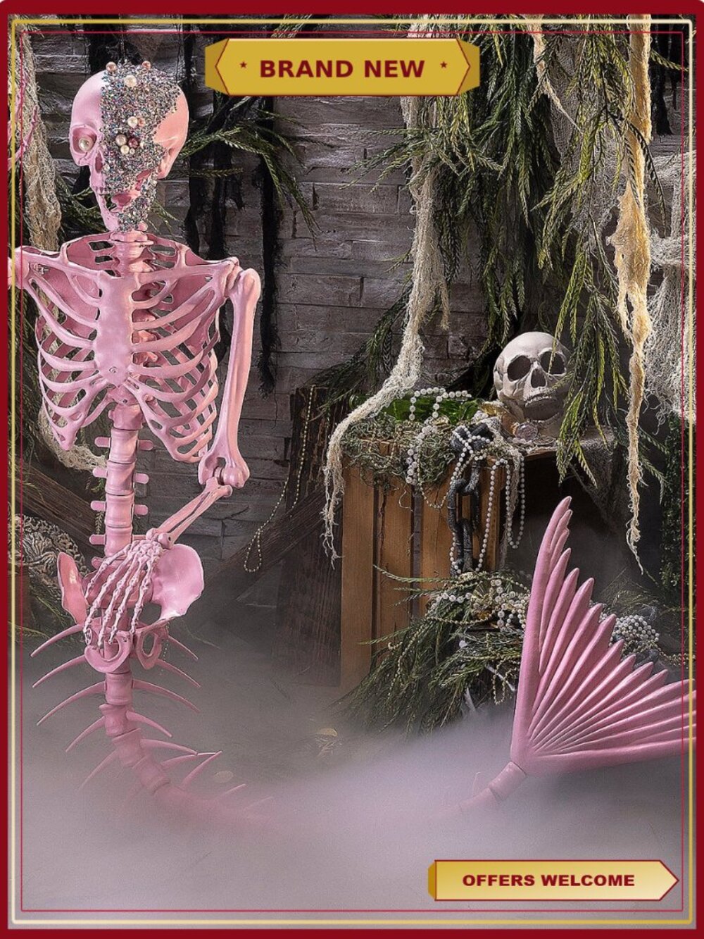 6 ft Life-Size Jeweled Mermaid Skeleton Plastic Halloween Decoration